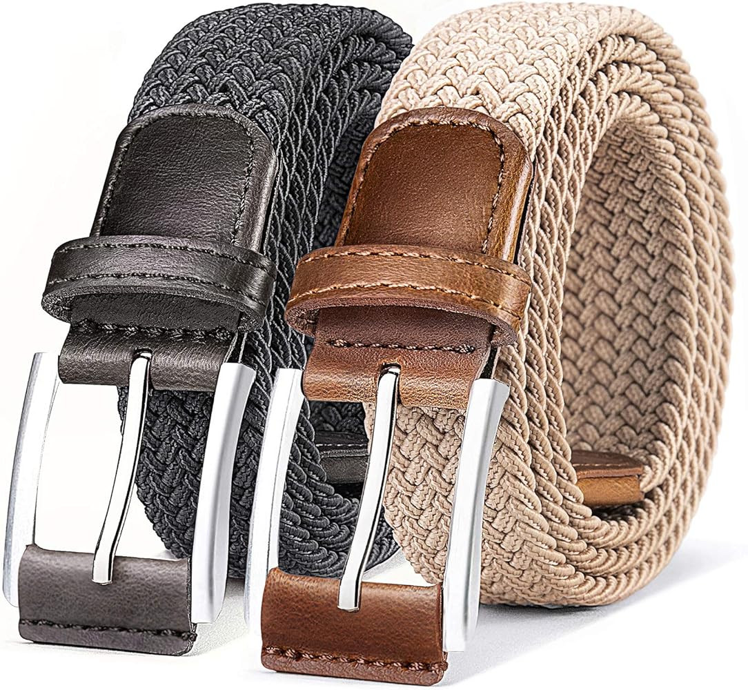 BULLIANT Belt for Men 2Pack,Mens Gift Stretch Braided Web Belt Elastic for Casual Golf Jeans,1 3/... | Amazon (US)