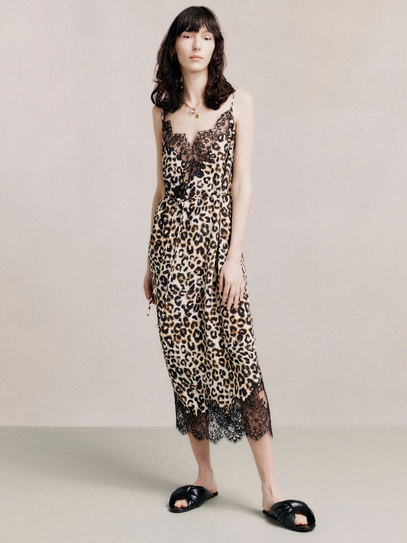 Watercolour leopard lace-trimmed silk slip dress | Raey | Matches (UK)
