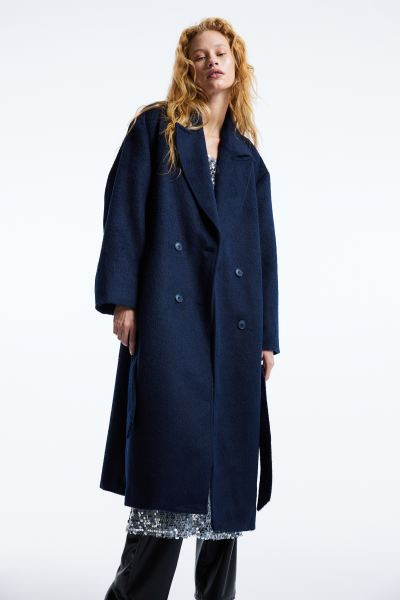 Double-breasted Coat - Dark blue - Ladies | H&M US | H&M (US + CA)