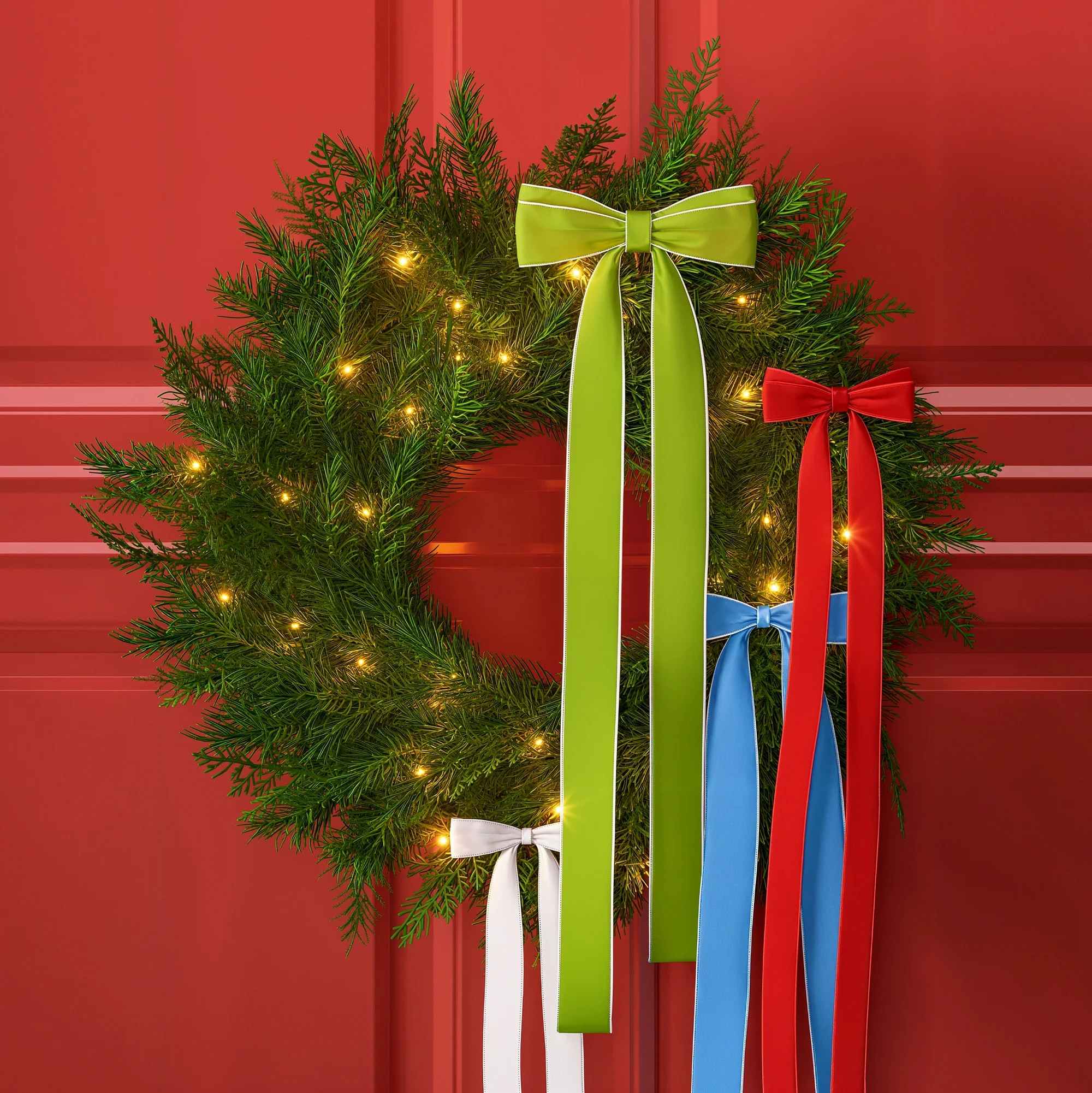Greenery Christmas Wreath with Bows, Multicolor, 24", by Holiday Time | Walmart (US)