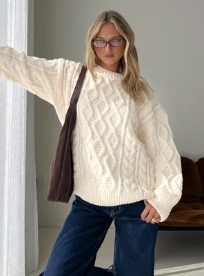Rorey Cable Knit Crew Neck Sweater White | Princess Polly US