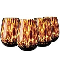 Joseph Sedgh Collection Tortoise Shell Stemless Wine & Water Glass Set of 4 – 16.91 oz Borosili... | Amazon (US)
