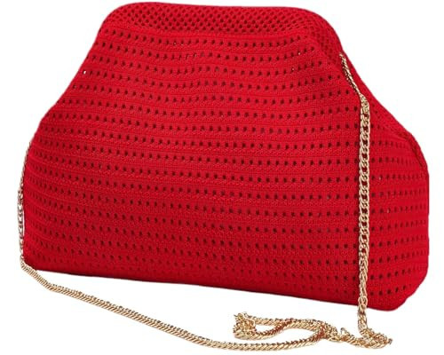 Summer Beach Woven Clutch Purses for Women 2025 Cloud Dumpling Pouch Purse Crossbody Bag Handbag Crochet Stripped red | Amazon (US)