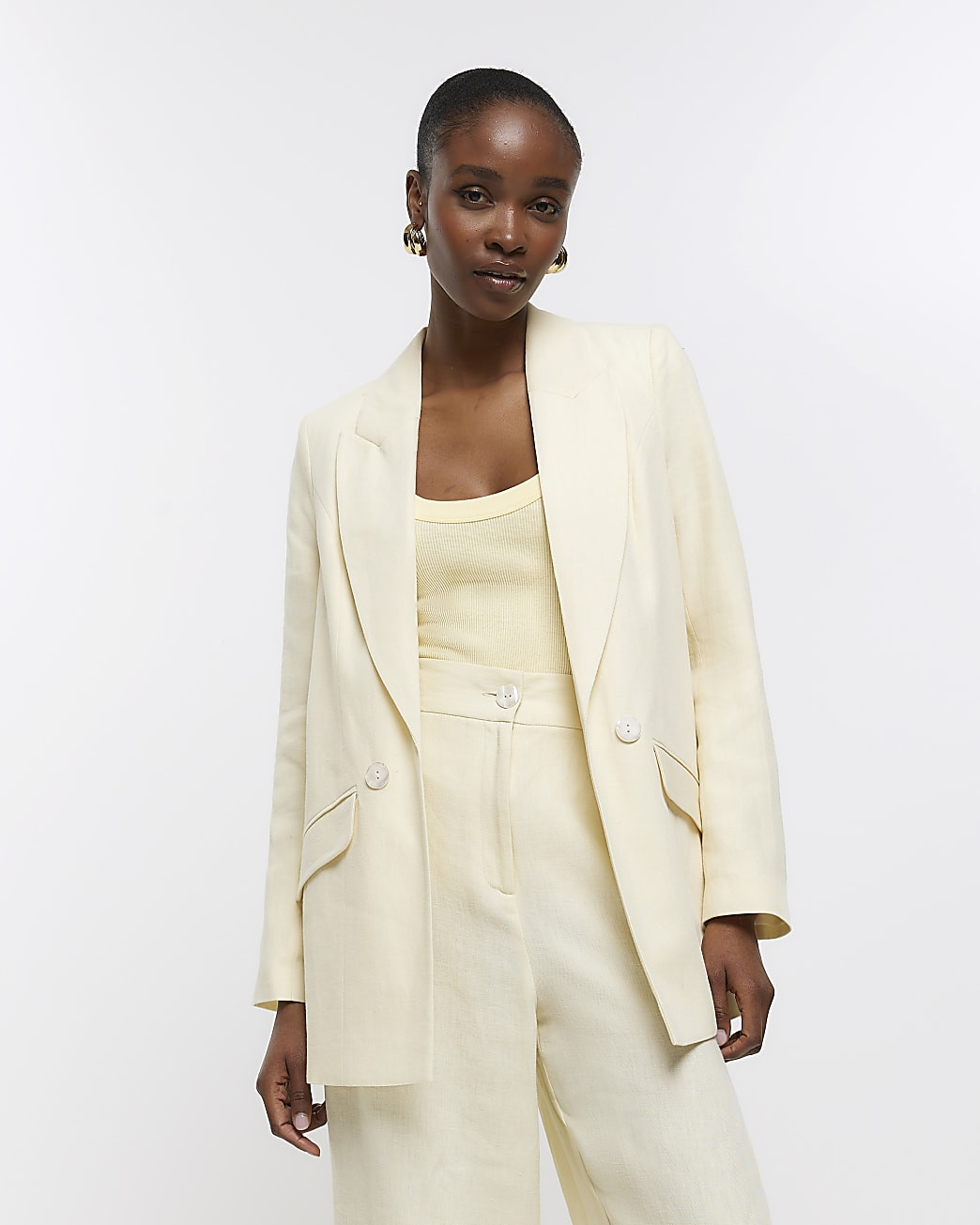Yellow linen blend blazer | River Island (UK & IE)