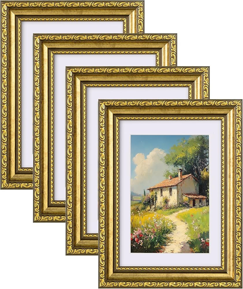 eletecpro 5x7 Picture Frames Set of 4, Vintage Gold Photo Frames with Glass, Displays 4x6 Photo w... | Amazon (US)