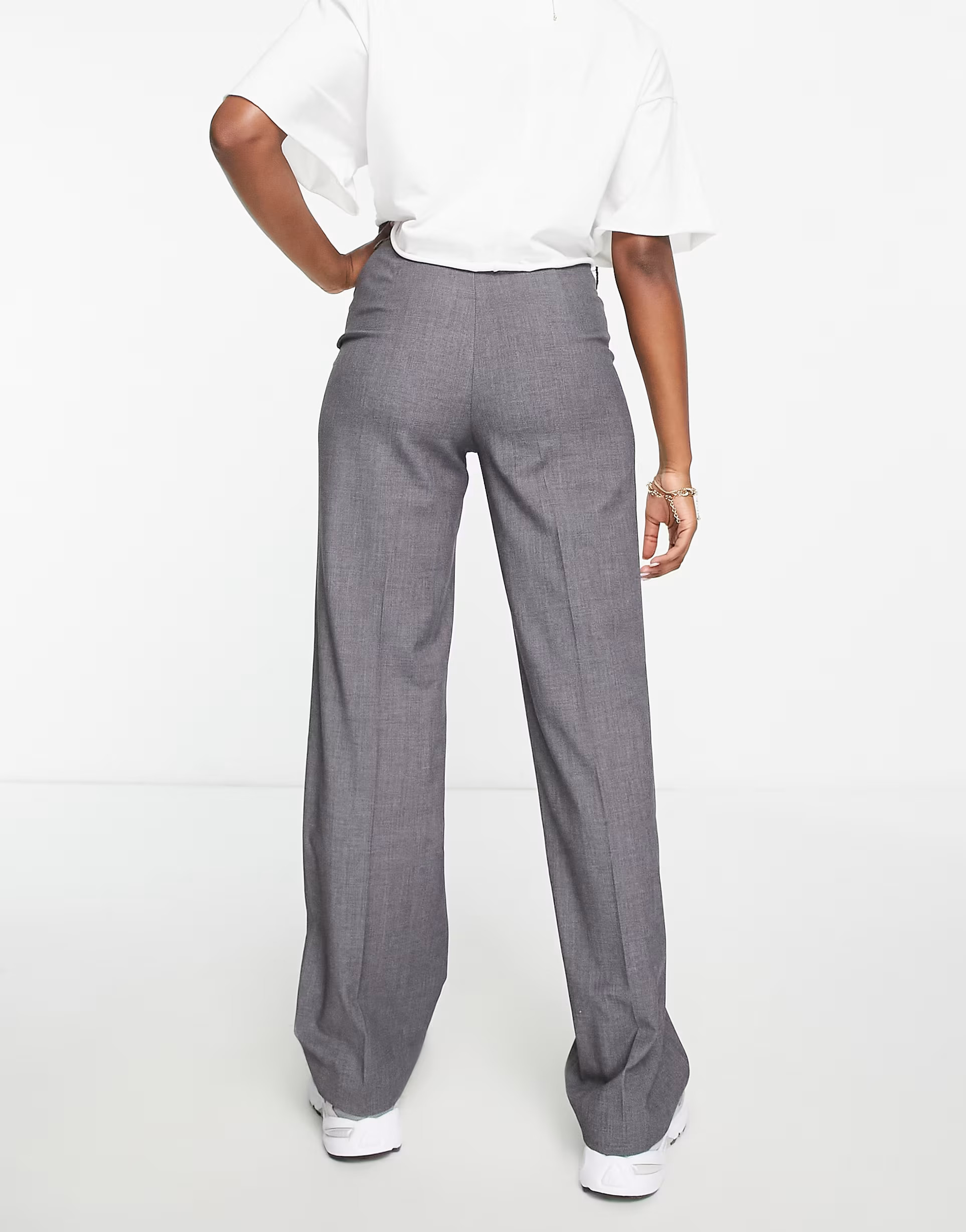Stradivarius STR high waisted seam front tailored straight leg pants in gray | ASOS (Global)
