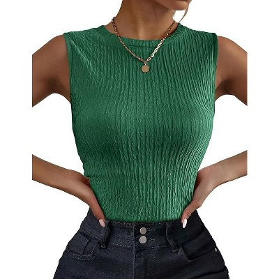 Zeagoo Women's High Neck Tank Top Summer Casual Ribbed Knit Slim Fitted Basic Textured Sleeveless Shirts Green M | Target