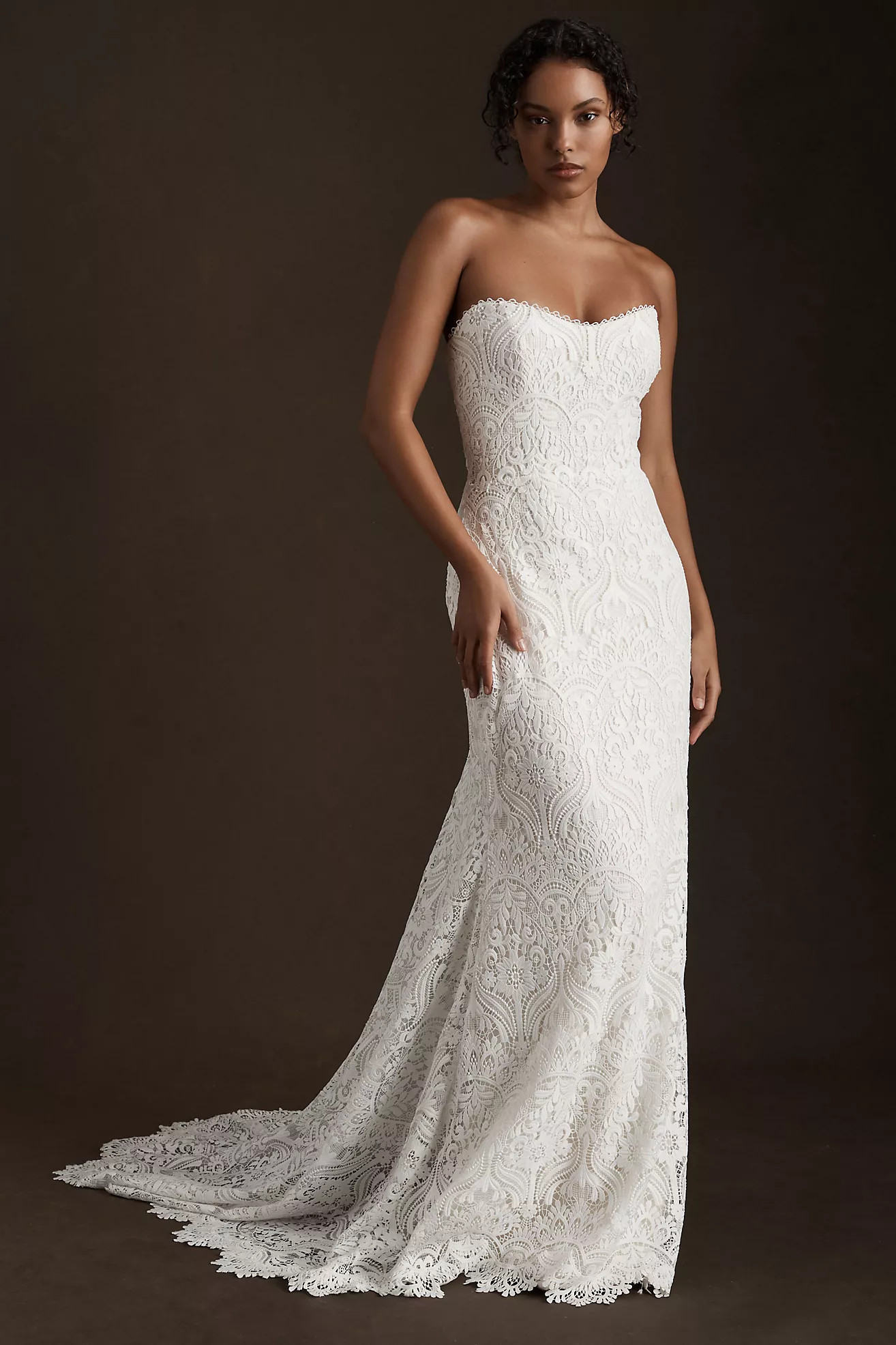 Willowby by Watters Yesenia Strapless Lace Sheath Wedding Gown | Anthropologie (US)