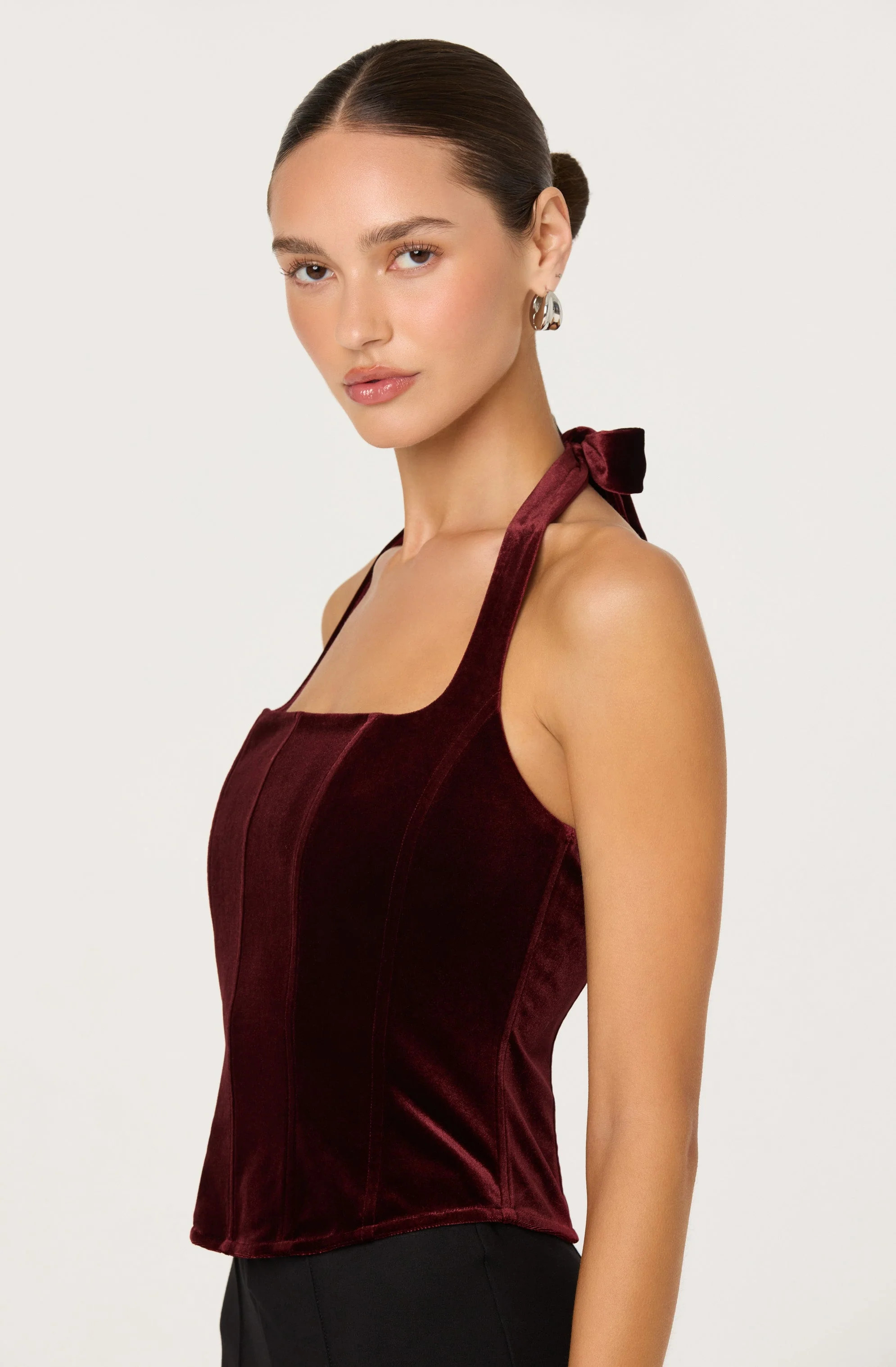 Jacy Velvet Corset Halter Top - Wine / M | ASTR The Label (US)