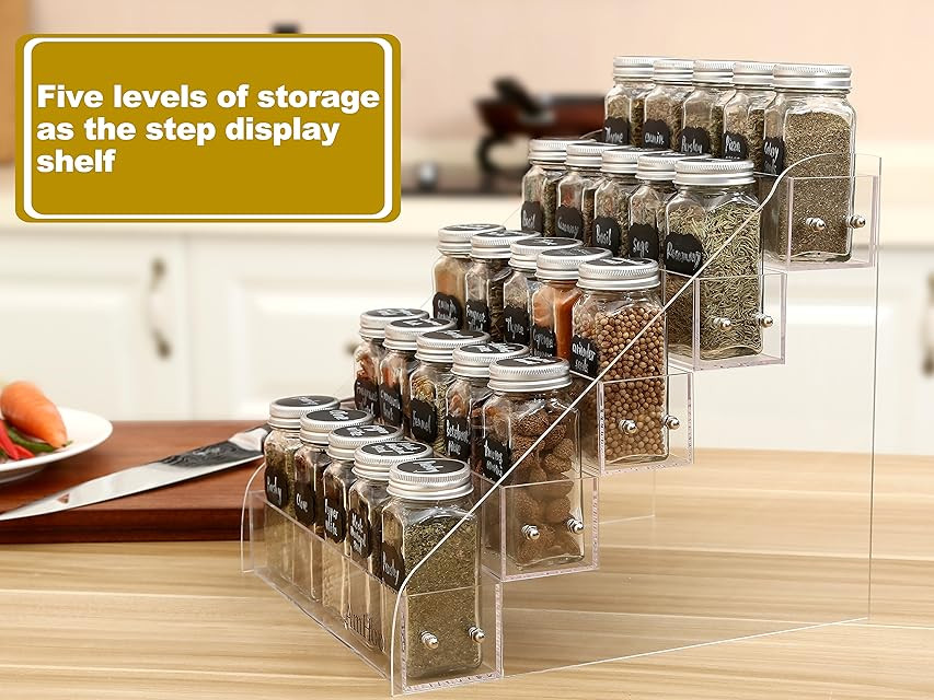 Home Intuition 3-Tier Clear Spice Rack Step Shelf Cabinet Organizer | Amazon (US)