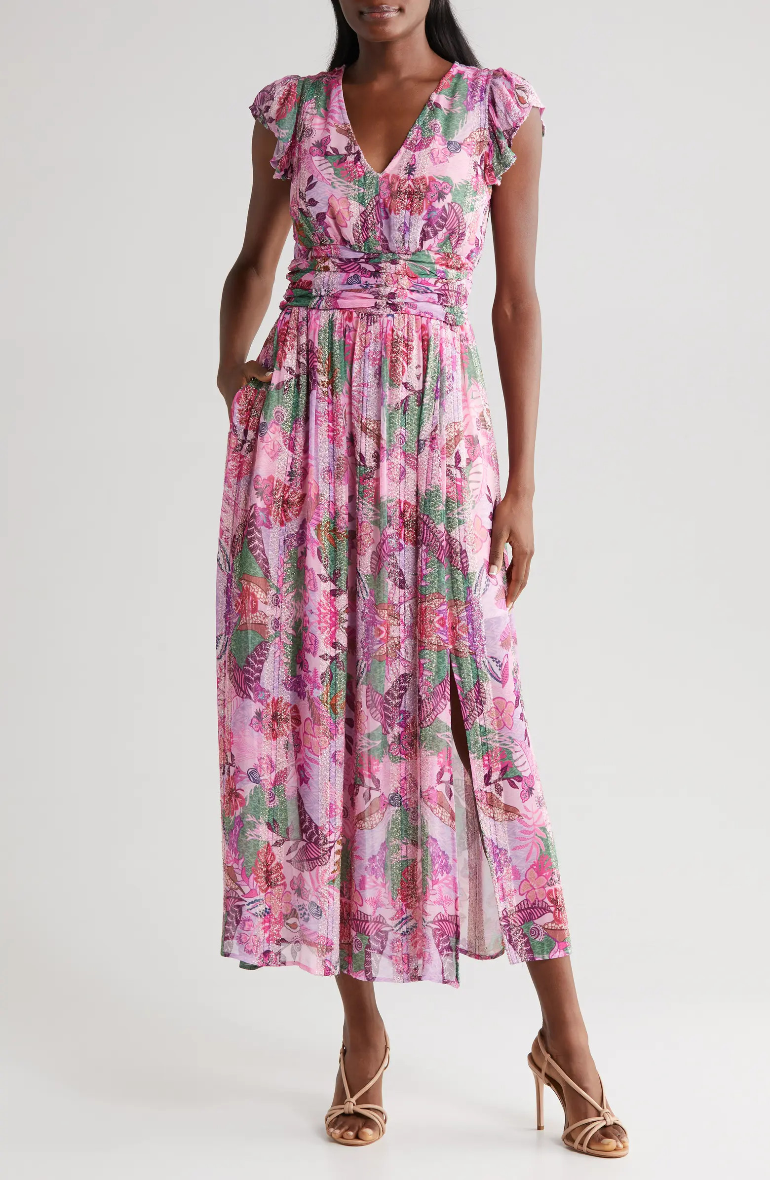 Jennsen Ruched Flutter Sleeve Maxi Dress | Nordstrom