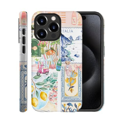 Case for iPhone 15 Pro Max,Frosted Case for Women Girls,Drop Scratch Protective Cover-Italian Summer Collage Coastal | Amazon (US)