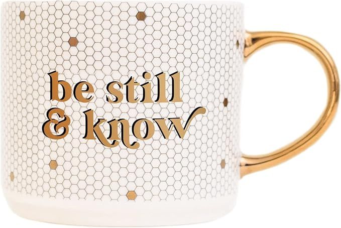 Sweet Water Decor Be Still and Know Tile Coffee Mugs - Novelty Coffee Mugs - 17oz Gold Handle Cof... | Amazon (US)