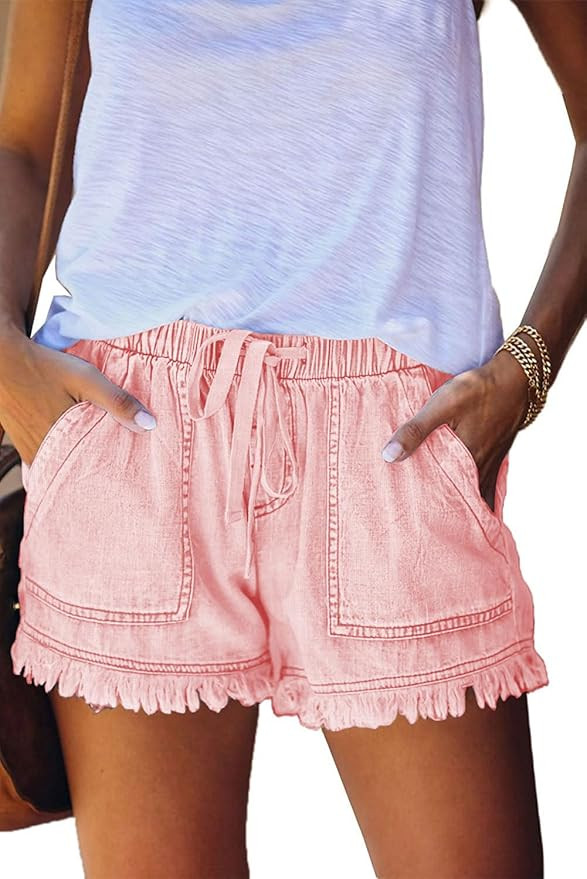 YOCUR Womens Lightweight Shorts Casual Baggy Trendy Hot Pants Elastic Waist Drawstring Comfy Shor... | Amazon (US)