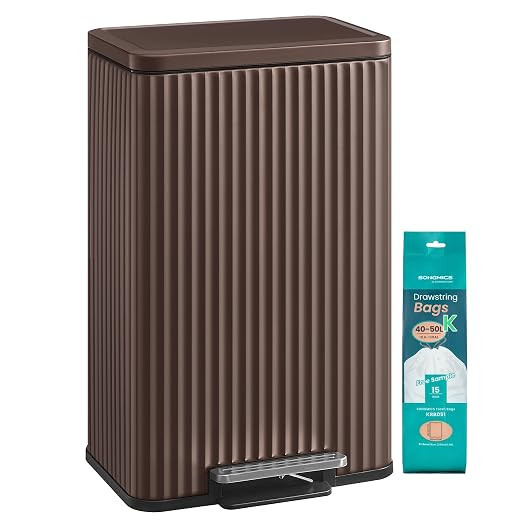 SONGMICS Trash Can, 13 Gallon (50 L), Stainless Steel, with Lid, Pedal | Amazon (US)