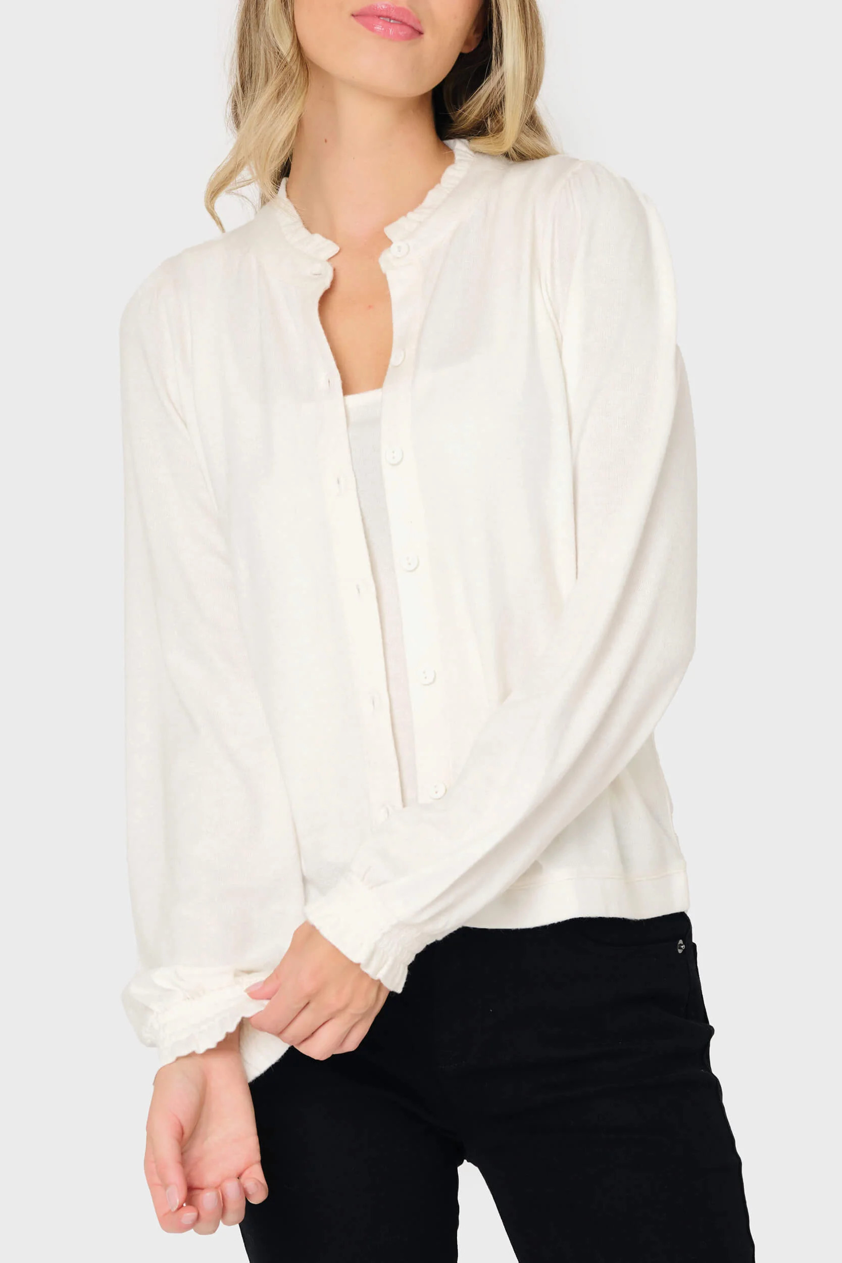 Feminine Mock Neck Luxe Cardigan | Gibson