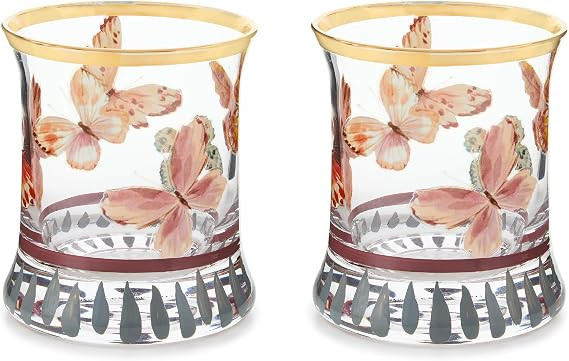 MACKENZIE-CHILDS Tumbler Glasses, Elegant Drinkware, Glasses with Gold Rim, 8 Ounces, Set of 2, B... | Amazon (US)