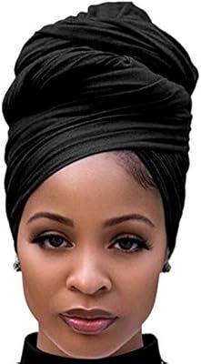 Black Head Scarf for Women Long Stretch Jersey Hair Wrap Summer Breathable Lightweight Turban Sol... | Amazon (US)
