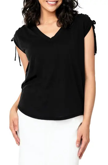 GIBSONLOOK Cinched Shoulder Cap Sleeve T-Shirt in Black at Nordstrom Rack, Size Small | Nordstrom Rack