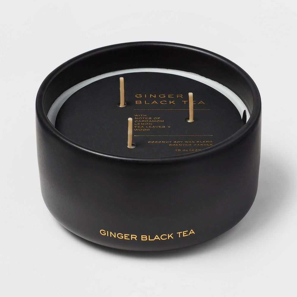 15oz Ceramic Jar 3-Wick Black Label Ginger Black Tea Candle - Threshold | Target