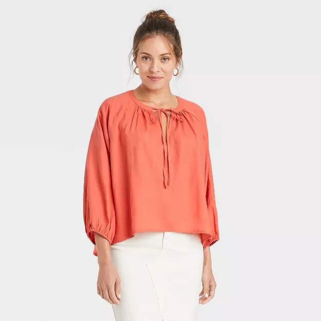 Women's Raglan Long Sleeve Tie-Front Top - A New Day™ | Target