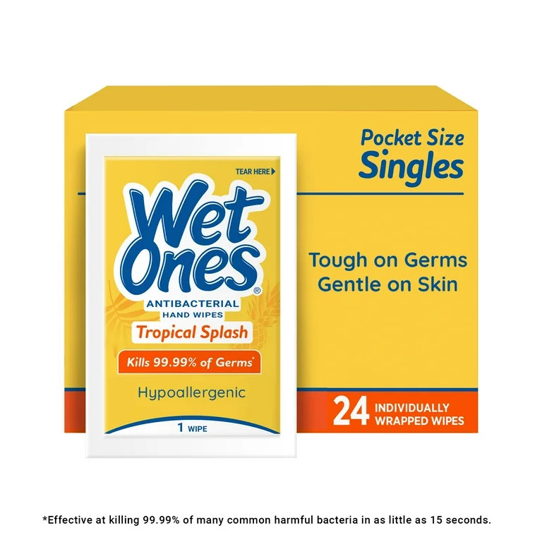Wet Ones Antibacterial Hand Wipes, Tropical Splash Citrus Scent, 24 Ct Individually Wrapped Wipes | Walmart (US)