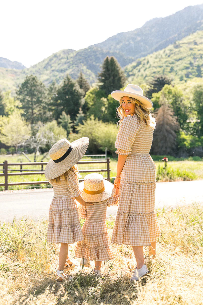 Mini Madeline Dress in Tan Gingham | Ivy City Co