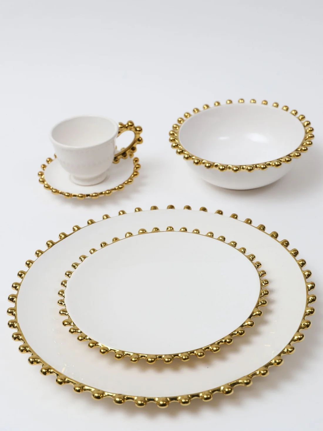 White and Gold Beaded Dinner Set | Inspire Me! Home Decor