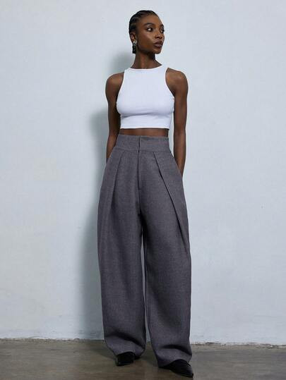 Aveloria Modichic New Stylish Design Casual Pleated Loose Wide-Leg Suit Pants For Commuting | SHEIN