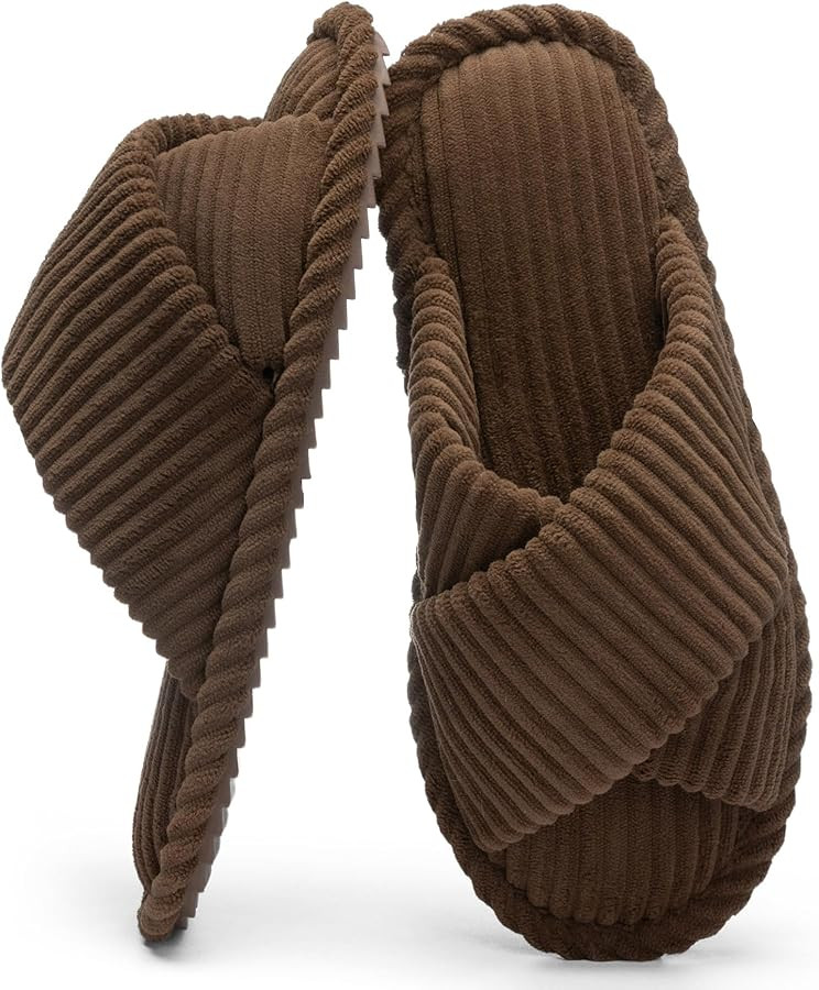 Slippers for Women Memory Foam House Bedroom Corduroy Crossbands Open Toe Slides Sandals Shoes Co... | Amazon (US)
