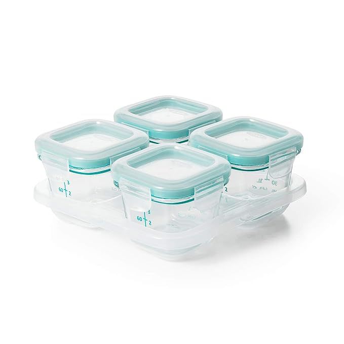OXO Tot Glass Baby Blocks Food Storage Containers, Teal, 4 oz | Amazon (US)