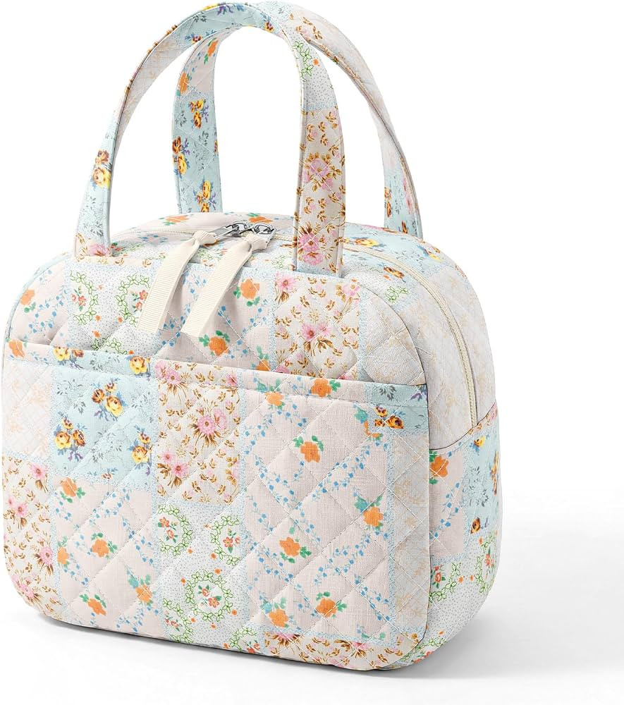 WOBAGMEN Quilted Lunch Box for Women,Coquette Aesthetic Lunch Box for Teen Girls,Cute Floral Lunc... | Amazon (US)