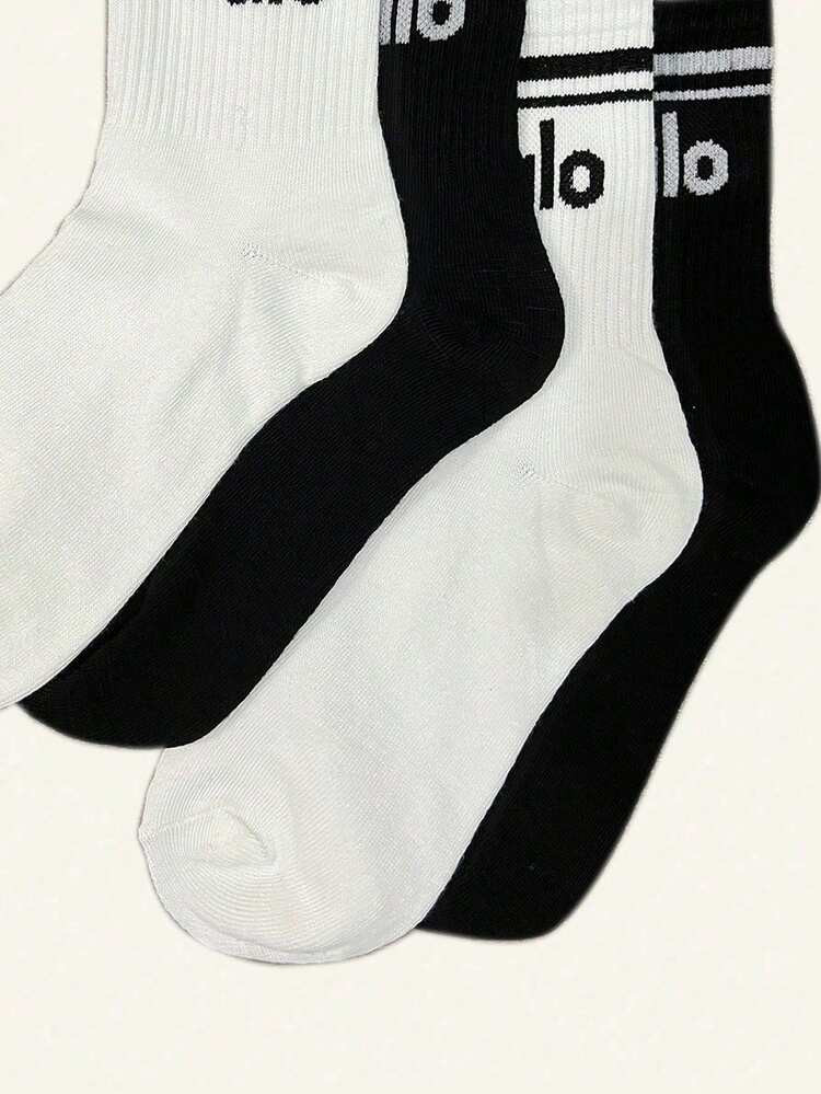 1/2/4 Pairs Women's Minimalist Letter Print Sports Mid-Calf Socks, Multi-Functional Design Suitable For Yoga, Running, Basketball, Football And Other Sports, All Seasons | SHEIN