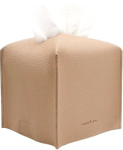Tissue Box Cover Holder, Square with Bottom Belt by Carrot's Den - PU Leather Decorative Organizer for Tabletop, Bathroom, Car, Office | Beige | Amazon (US)