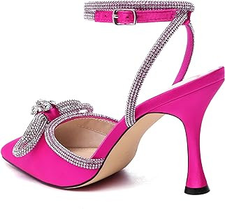 Athlefit Women's Rhinestone Bow Heels Ankle Strap Pointed Toe Stiletto Heeled Sandals Wedding Bri... | Amazon (US)