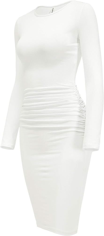 Amazon.com: Laughido Women's Long Sleeve Ruched Bodycon Knee Length Sheath T Shirt Dress XS-4X Bl... | Amazon (US)