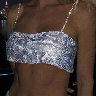 Dresbe Rhinestone Crop Top Silver Sparkly Party Body Chain Glitter Crystal Bra Jewelry Adjustable Backless Chest Jewelry Club Rave Body Jewelry For Wo | SHEIN