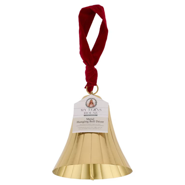 My Texas House Metal Bell Hanging Christmas Decoration, Gold and Red, 8" | Walmart (US)