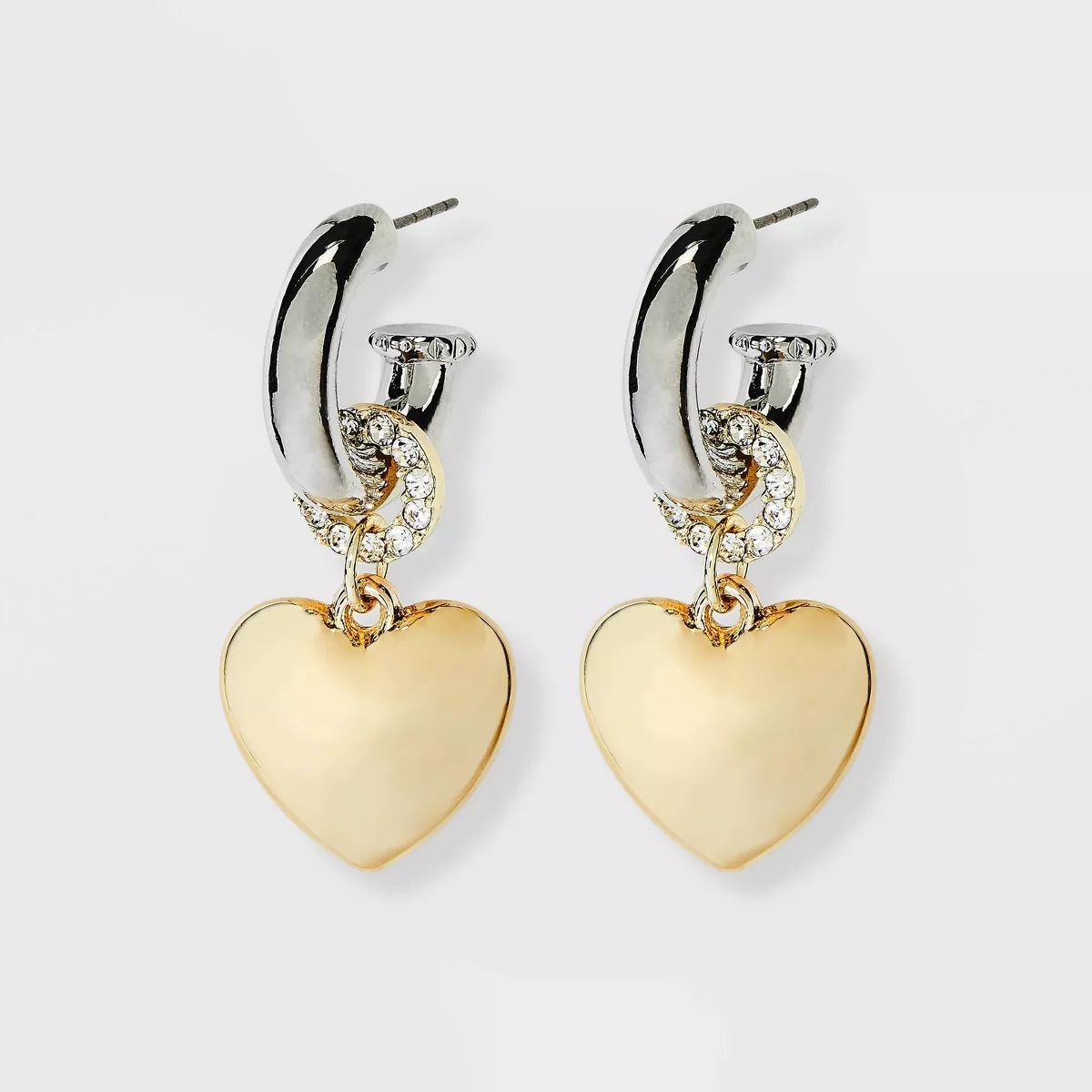 Puffy Heart Cubic Zirconia Drop Hoop Earrings - Wild Fable™ Silver/Gold | Target