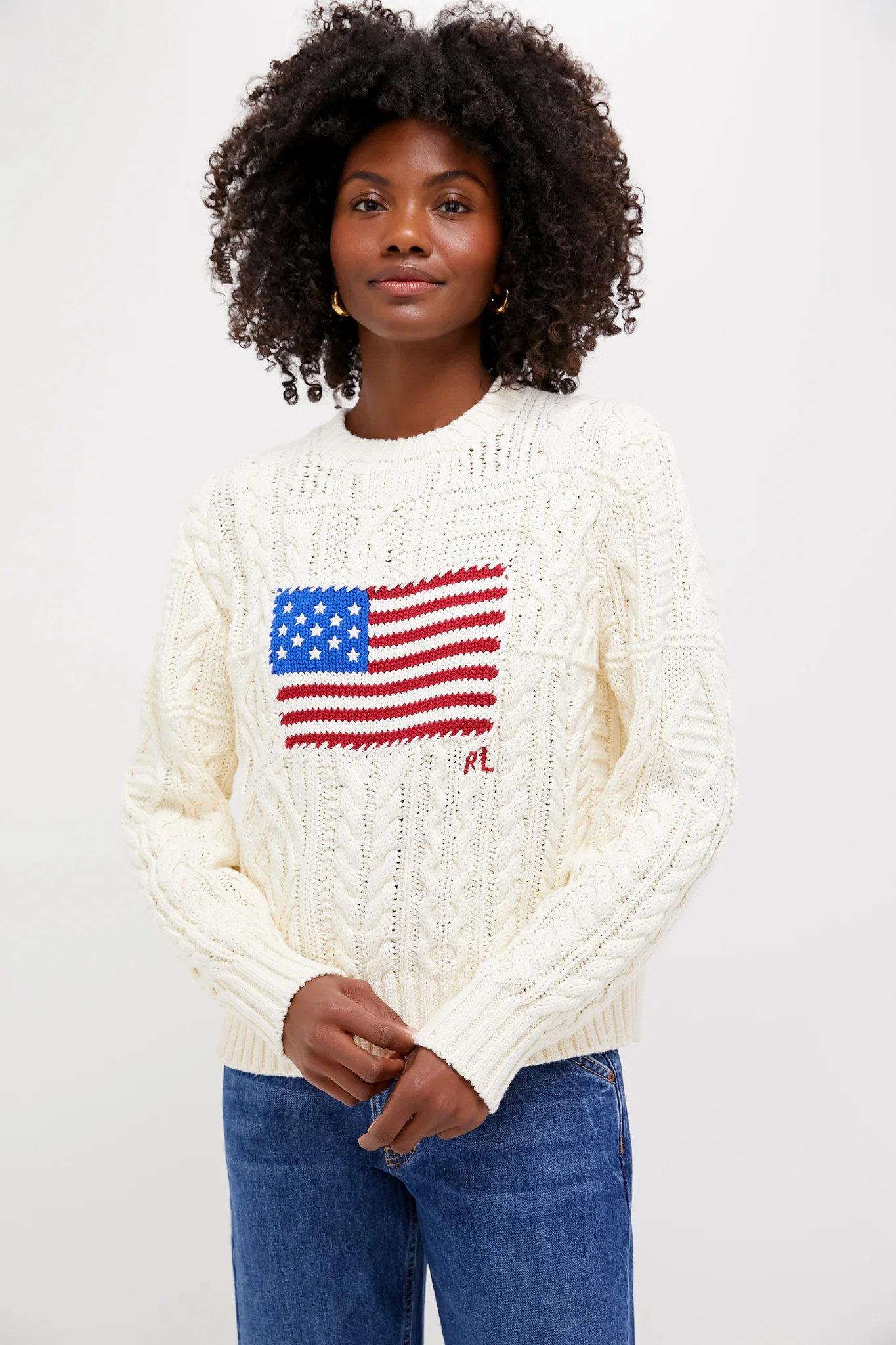 Cream American Flag Long Sleeve Pullover | Tuckernuck (US)