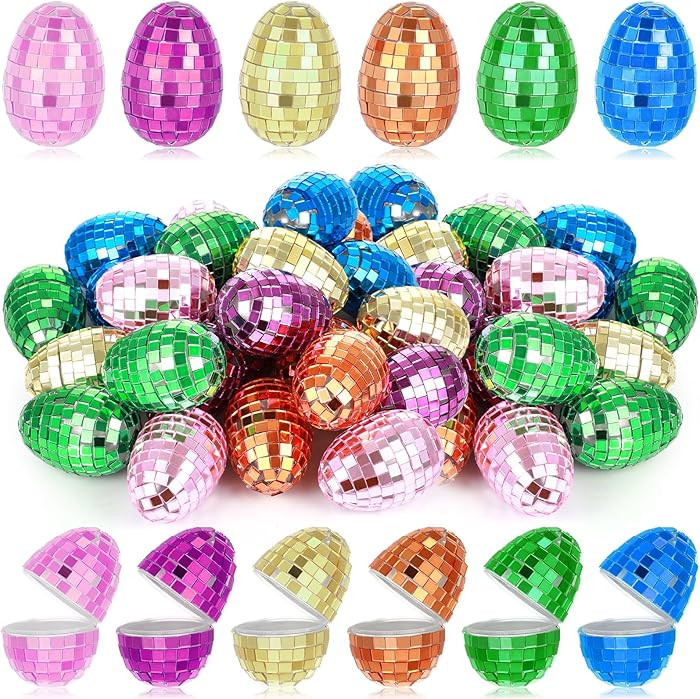 Hungdao 24 Pcs Mirrored Easter Eggs Bulk Fillable Shiny Plastic Easter Eggs Empty Reflective Disc... | Amazon (US)
