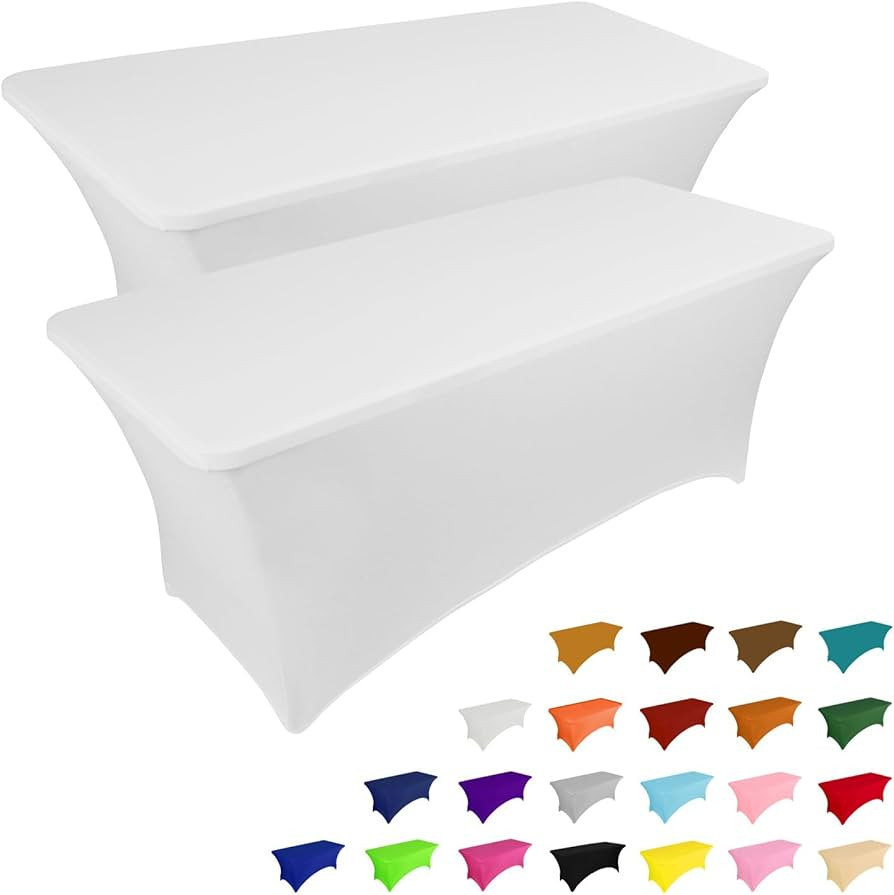 IVAPUPU 2 Pack 6FT Table Cloth for Rectangular Fitted Events Stretch White Table Covers Washable ... | Amazon (US)