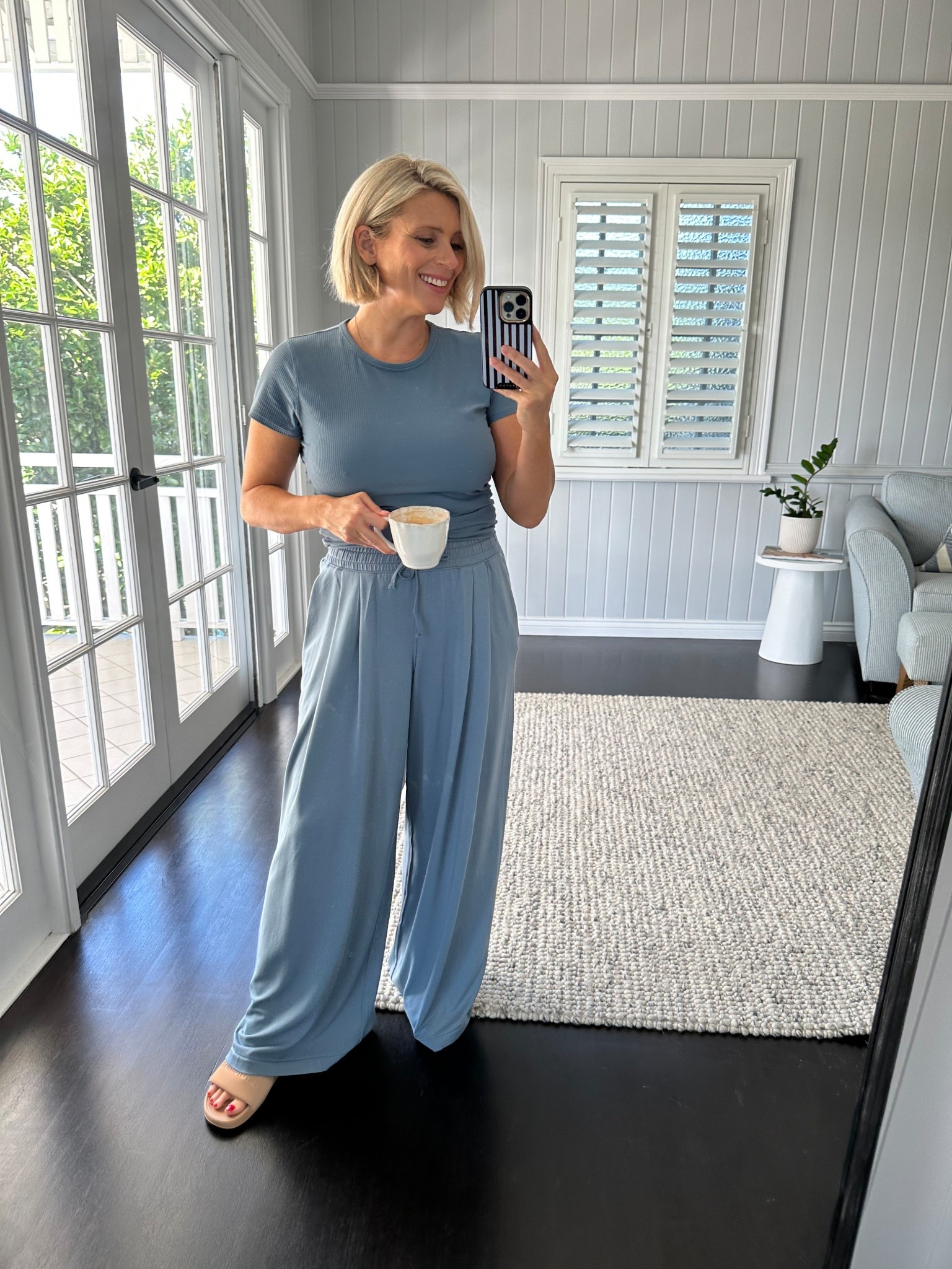 Loungewear designed to feel good - and look good. I’m obsessed with monochrome looks at the moment  

Top: 10 (AU14) 
Pants: M 