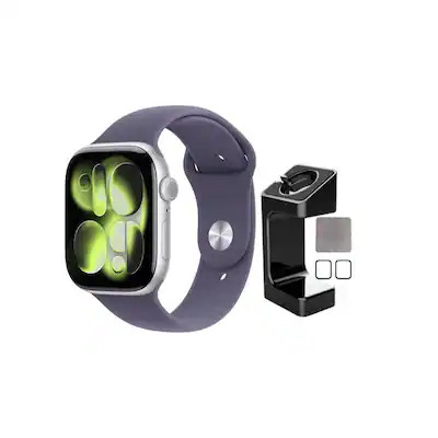 Apple Watch Series 11 (GPS) 42mm Silver Aluminum Case with Purple Fog Sport Band - S/M With Acces... | Best Buy U.S.