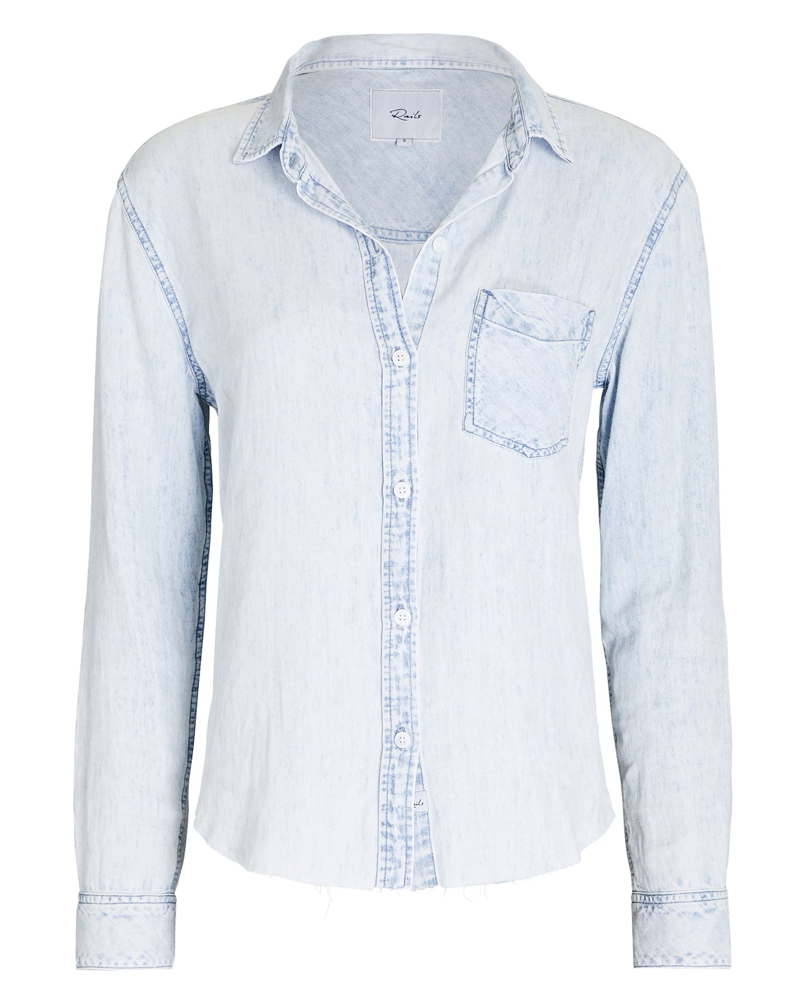 Rails Ingrid Raw Hem Button-Down Shirt, Denim-Lt XL | INTERMIX