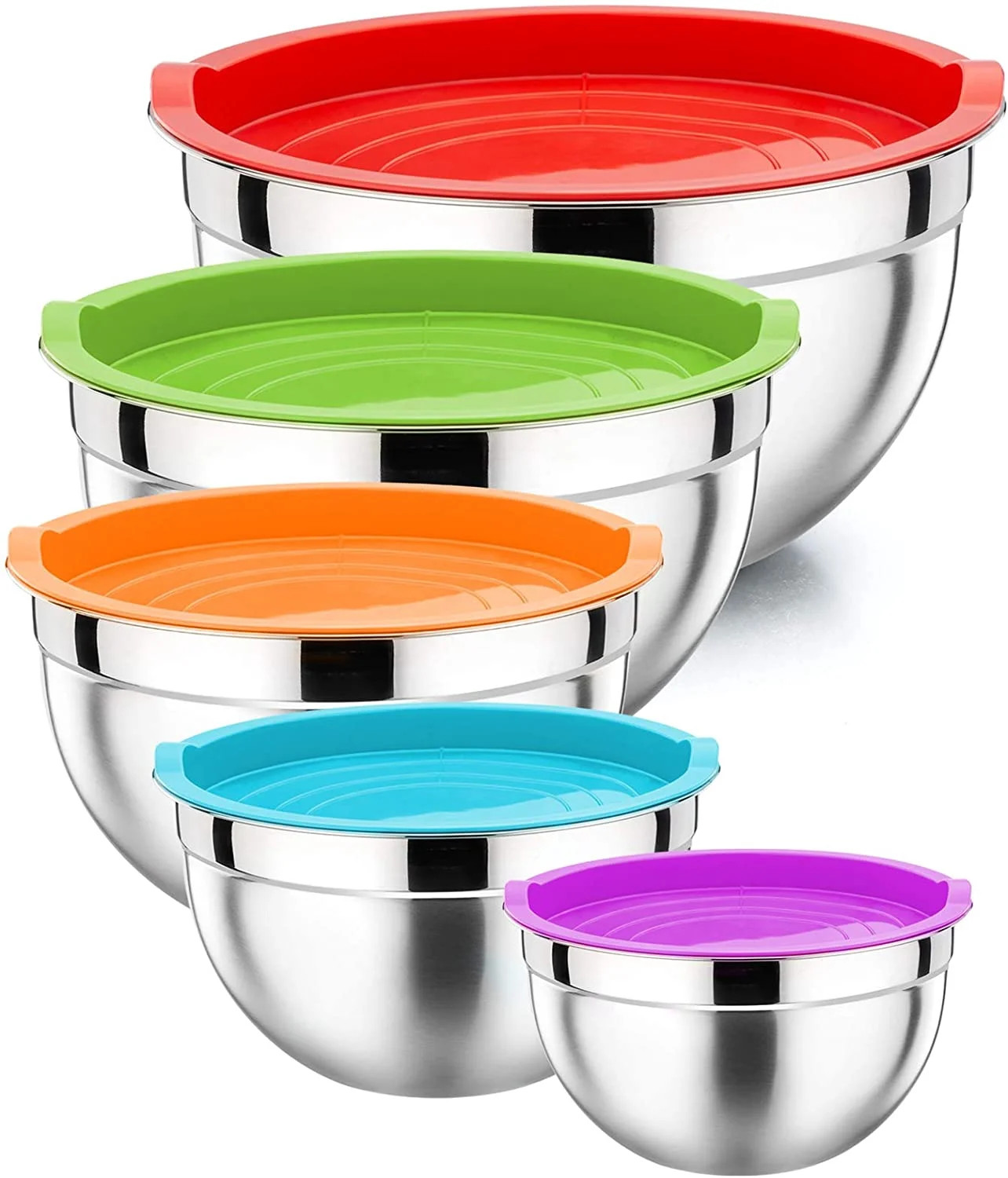 5 Piece Mixing Bowls with Lids, GAITON Stainless Steel Nesting Salad Bowls Set for Space Saving S... | Walmart (US)
