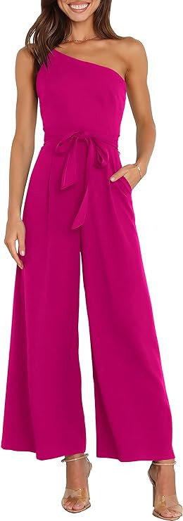 ANRABESS Women Summer Dressy Jumpsuits One Shoulder Sleeveless Casual Wide Leg Pants Romper Jumpe... | Amazon (US)