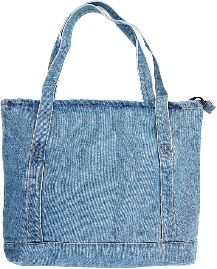 YunZh Denim Tote Bag Casual Style Lightweight Classic Retro Travel Shopper Shoulder Handbag | Amazon (US)