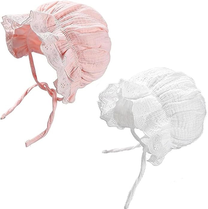 Baby-Girl-Lace-Cotton-Bonnet Soft Breathable Sun Hat for Newborn Toddler | Amazon (US)