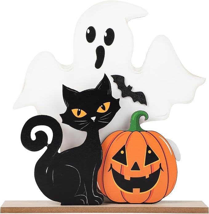 Halloween Decorations Indoor Wooden Black Cat Halloween Decor Ghost Table Sign Pumpkin Table Cent... | Amazon (US)